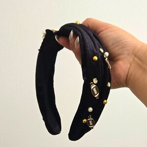 Elegant Black Embellished Headband Velvety